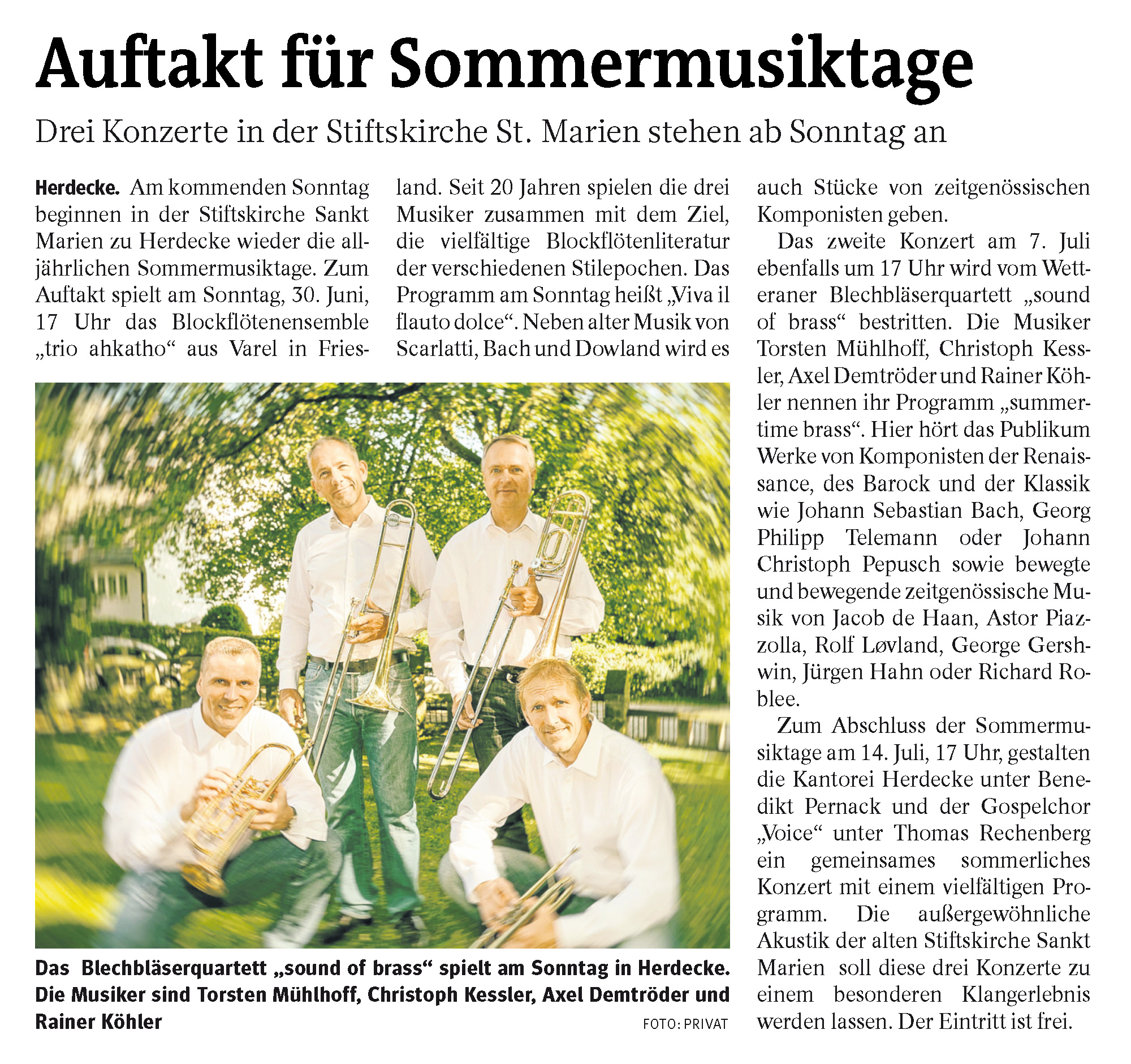 Artikel in der Westfalenpost | Freitag, 28. Juni 2019